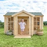 Timbela Kinderspielhaus aus Holz - Spielhaus im Freien für Kinder - B241xT178xH151 cm/2.63m2 Gartenspielhaus mit Veranda - Garten-Sommerhaus für Kinder M520