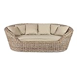 Rattan-Sofa JAIPUR - ovales Rattansofa - inkl. Polster - Beige/Grau