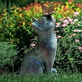 HIAME Katzen Deko Gartenfiguren für Außen, Kätzchen mit Schmetterling Hoflandschaft Gartenstatue Ornament, wasserfeste Tierskulptur aus Kunstharz Heimdekoration Bastelgeschenke