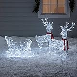 Lights4fun 240er LED Rentiere mit Schlitten weiß batteriebetrieben Timer Weihnachtsbeleuchtung für außen und innen Weihnachtsfigur Rentier Deko Außen und Innen Rentier mit Schlitten Figur Outdoor