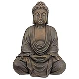 Design Toscano Meditierender Buddha des großen Tempels Gartenstatue, Polyresin, steingrau, Mittel 66 cm