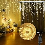 Hopelit Eisregen Lichterkette Außen 5m 200LED Warmweiß, Lichterkette Weihnachtsbaum mit Timer und Speicherfunktion für Innen und Außen Hochzeit, Traufe, Weihnachten, Treppe etc.