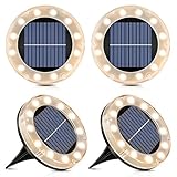 Solar Bodenleuchte Warmweiß, 12 LEDs Solarleuchten für Außen, 4 Stück - Led Solar Gartenleuchten, IP65 Wasserdicht Bodenleuchte Solarleuchten Garten, Außenleuchte für Auffahrt/Rasen/Gehweg/Patio