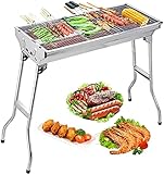 Uten Edelstahl BBQ Holzkohlegrill Räuchergrill Faltbar Tragbar für Kochen im Freien Camping Wandern Picknick Rucksackreisen Groß Silber