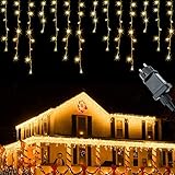 Eisregen Lichterkette Außen 5m 200LEDs Lichtervorhang Lichterkette mit Timer + 8 Modi + Speicherfunktion + Strombetrieben, Eiszapfen Lichterkette Deko für Weihnachten, Hochzeit, Halloween, Warmweiß