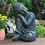 INtrenDU Schlafender Garten Buddha 44cm - Steinoptik für innen und außen