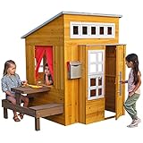 KidKraft Modernes Outdoor Spielhaus aus Holz mit Kinderküche und Gartenmöbel für Kinder, Holzspielhaus für den Garten, Spielzeug für Draußen, 00182