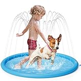 pecute Sprinkler Wasser-Spielmatte Splash(100 * 100 * 10cm), Sprinkler für Hunde Spritz wasserspiel Matte, Splash Pad mit rutschfeste einstellbare Wasserhöhe Blau,S