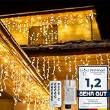 LED Eisregen Lichterkette Außen, WOWDSGN 20M 880LED Eiszapfen mit Timer 8 Modi IP44 wasserdicht Strombetrieben, Lichtervorhang für Weihnachten Dachkante Dachrinne Terrasse Balkon Warmweiß