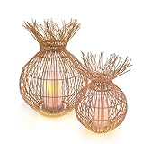 esotec Solarleuchte für außen PRAYA | 2er Set Dekoleuchte aus POLY-RATTAN solarbetriebene Gartenleuchte Flackerlicht | Solarlaterne Wegbeleuchtung Solarlichter Vintage| AKKU IP44 wetterfest 102277