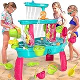VATOS Sand Wassertisch für Kleinkinder, 3-Tier-Mädchen Sand Tabelle Wasser Spielzeug für 3-5 Jahre alt, Sommer Wasser Aktivität Tisch Strand Hinterhof Garten Outdoor-Spielzeug für Mädchen