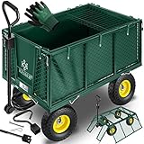 KESSER® Bollerwagen 550kg belastbar Gartenwagen Transportwagen Gartenkarre herausnehmbare Plane Gerätewagen Handwagen vielseitig einsetzbar inkl. Handschuhe Grün