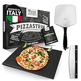 Pizza Divertimento [DAS ORIGINAL] - Pizzastein für Backofen und Gasgrill [3er Set] - Mit Pizzaschieber & Pizzaschneider - Cordierit Pizza Stein - Pizza Stone knuspriger Boden - Inkl. e-Rezeptbuch