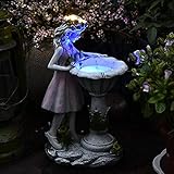 HIAME Gartendeko Figuren für Außen Groß Solarleuchte, Blumenfee Garten Deko Blume Fee Solar Licht Harz Mädchen Outdoor Villa Dekoration (A)