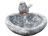 stoneandstyle Vogeltränke Herz mit Steinfigur Vogel, Garten Deko, massiver Steinguss, frostfest bis -30°C