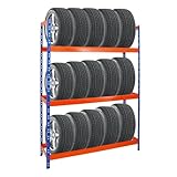 PROREGAL Reifenregal Tiger XL | HxBxT 200x150x45 cm | 300kg Fachlast | bis zu 18 Reifen (205/55 R16) | Blau/Orange | Werkstattregal, Lagerregal, Kellerregal