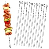 Homealexa 20 Stücke Grillspieße, Grill Kabob Spieße 37,5cm Edelstahl Lange Spieße Schaschlikspieße Fleischspieße für Lagerfeuer oder Grillschale