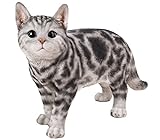 Dehner Dekofigur Katze stehend getigert, ca. 40 x 16 x 29 cm, Polyresin, grau