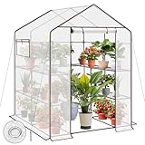 Sekey Gewächshaus Folie XXL 200*145*145 cm, Anzucht Gewächshaus Tomaten mit 10 Regalböden, Foliengewächshaus Stabil Garten mit PE-Abdeckung Winterfest, Weiß