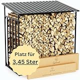 Gartenzeit® Kaminholzregal Außen XXXL 186x105x185cm – 3,45m³, 5,25SRM, Metallrahmen 30x30mm, Metalldach, feuerverzinkt, 105cm tief, Brennholzregal Holzstapelhilfe Holzunterstand Außen