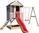 Wendi Toys M9 Spielhaus Garten Holz | Spielhaus Kinder Holz | Spielturm mit Rutsche und Baby Schaukel | Klettergerüst Outdoor Spielplatz für Garten | Kinderspielzeug ab 3 Jahre | Stelzenhaus Kinder