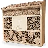 WILDLIFE HOME Bienenhotel Insektenhotel mit Rindendach I Unbehandelt, Bienenhaus aus Massiv-Holz für Bienen, Marienkäfer & Florfliegen, Insektenhaus I Nisthilfe Insektenhotel zum Aufhängen