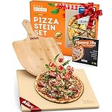 Pizza Mondo® Pizzastein für Backofen, Grill & Gasgrill (inkl. Pizzaheber & Rezeptbuch) Original Steinofen Erlebnis dank bester Qualität - Eckig 1,5 cm