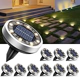 btfarm 10 Stück Solar Bodenleuchten Aussen, 8 LED Gartenbeleuchtung Solar Wasserdicht Boden Solarleuchten, Solarlampen für Außen Garten Rasen Auffahrt Gehweg Patio, Warmes Weiß