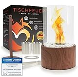 Flammenfuchs® einzigartiger Tischkamin in edler Holzoptik - Tischfeuer XXL-Set für Indoor & Outdoor - Bio Ethanol Tischkamin - unendliche Brenndauer - Ethanol Kamin mit Verstellbarer Flamme – Kamin