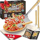 5in1 Pizza Set | Pizzastein für Backofen & Gasgrill - 2in1 Pizzaschieber - Pizzaschneider - Rezeptbuch - Pizza Zubehör - Pizzaschaufel - Pizzamaker - Pizza Stein aus Cordierit - Geschenkset (5in1)