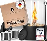 Flammenbrise® Tischkamin | Tischfeuer für Indoor und Outdoor | Ethanol Kamin mit [200g] Natursteinen | INKL. 2 Brennkammern | Unendliche Brenndauer (altes Modell)