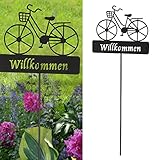 Gartenstecker Willkommen Fahrrad │ 20x90cm Metall │ Gartendekoration für Beet und Topf