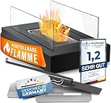 Der wärmende Tischkamin von flammtal mit 3h Brenndauer [Das Original]- Tischfeuer für Indoor & Outdoor - Verstellbare Flamme - Bio Ethanol Kamin mit Sicherheitsglas - Bioethanol Tischkamin Balkon Deko