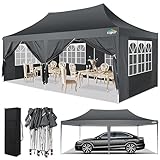 COBIZI Pavillon 3x6, Faltpavillon 3x6 Wasserdicht Stabil Winterfest, Sofort aufklappbare Vordächer Outdoor Gartenzelt mit 6 Seitenteilen, für Party Garten Festival, Grau