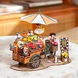 ROBOTIME 3D Puzzle Holz Blumenwagen Holzpuzzle Erwachsene, Modellbausatz Holzbausatz Bücherregal Deko Geschenke für Erwachsene und Kinder