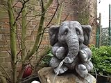 Birsppy Wasserspeier Elefant Steinfigur Garten Deko Gartenfiguren Elefanten Steinguss
