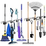 YOCOLE 2 Stück Besenhalterung Wand, Gerätehalter Edelstahl Besen Mop Halter, Besenstielhalter Gartengerätehalter Wand Selbstklebend 8 Halter und 6 Haken für Schrank Balkon Badezimme