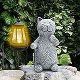 HENGBIRD Solar Gartenfiguren Katzen Gartendeko für Draußen, 25,5 cm Katze mit Solar Laterne, Lustig Wasserdicht Solarlampe Figur Gartendeko für Draußen Balkon Terrassen Geschenke für Frauen Männer