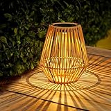 ZWOOS Solarlaterne für Außen Garten, Helle Solar Rattan Latern im Boho-Stil, Hängend/ Stehend, Solarlampen für Balkon, Terrasse, Garten Deko