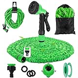 kitway-my Flexibler Gartenschlauch wasserschlauch 100FT/30M, Gartenschlauch 3/4 zoll und 1/2 zoll, mit Schlauchhaken-8Funktion Sprühdüse Garden hose, Grün