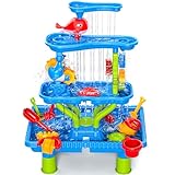 Doloowee Sand- und Wassertisch Spielzeug für Kinder, Wasserspieltisch Outdoor Strandspielzeug, Sommer-Wasserspielzeug für Jungen und Mädchen 3 4 5 6 7 8 Jahre alt (4 Stufe)