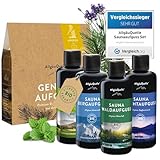 AllgäuQuelle® Saunaaufguss Set Bio 4er Sauna Zubehör 4x100ml Sauna Aufguss