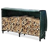 VOUNOT Kaminholzregal Aussen Metall, Brennholzregal Außen, Feuerholzregal Outdoor mit wasserdichte Abdeckung, 200 x 116 x 36 cm, Schwarz