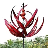 Metall Windrad für Garten, 3D Lotus Windspiel Windmühle Wetterfest Und Standfest Garten Wind Spinner Metall Windräder Mit Besten Kugellagern, Für Garten Als Dekoration, Höhe 90 cm