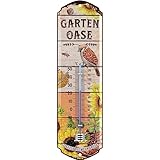 LANOLU Retro Blechschild GARTEN OASE THERMOMETER Schild - Blechschilder Garten mit Sprüchen - Gärtner Geschenke - retro Deko vintage Metallschild Garten 8x28cm