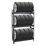 PROREGAL Reifenregal Dino | HxBxT 180x120x50 cm | Fachlast 150kg | bis zu 12 Reifen | Schwarz | Reifenständer Garagenregal Kellerregal Werkstattregal