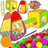 KIDIZ® Spielzelt Spielhaus Babyzelt | 200 Bälle | Bällebad | Kinderzelt | Ideal für Zuhause & im Garten | Tasche | Tunnel XL