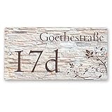 Personalisierbares DESIGNER-HAUSTÜRSCHILD „Florales Ornament“ aus Stein (Beton) (Beige)