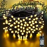 Moxled Lichterkette Weihnachtsbaum - 10M 100 LED Warmweiß Lichterkette Außen Strom mit Timer Speicherfunktion, Grünes Kabel, Wasserdicht 8 Modi Weihnachtsbeleuchtung für Garten Weihnachten Deko