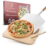 Liebspecht® Hochwertiger Pizzastein und Pizzaschieber [GRATIS BÜRSTE] - geeignet für Backofen, Grill & Gasgrill - Pizzastein Set für Pizza wie beim Italiener - Brotbackstein - Hitzebeständig